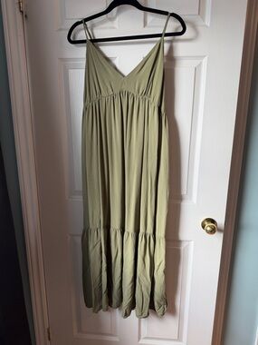 Old Navy Olive Green Spaghetti-Strap Tiered Maxi Dress
